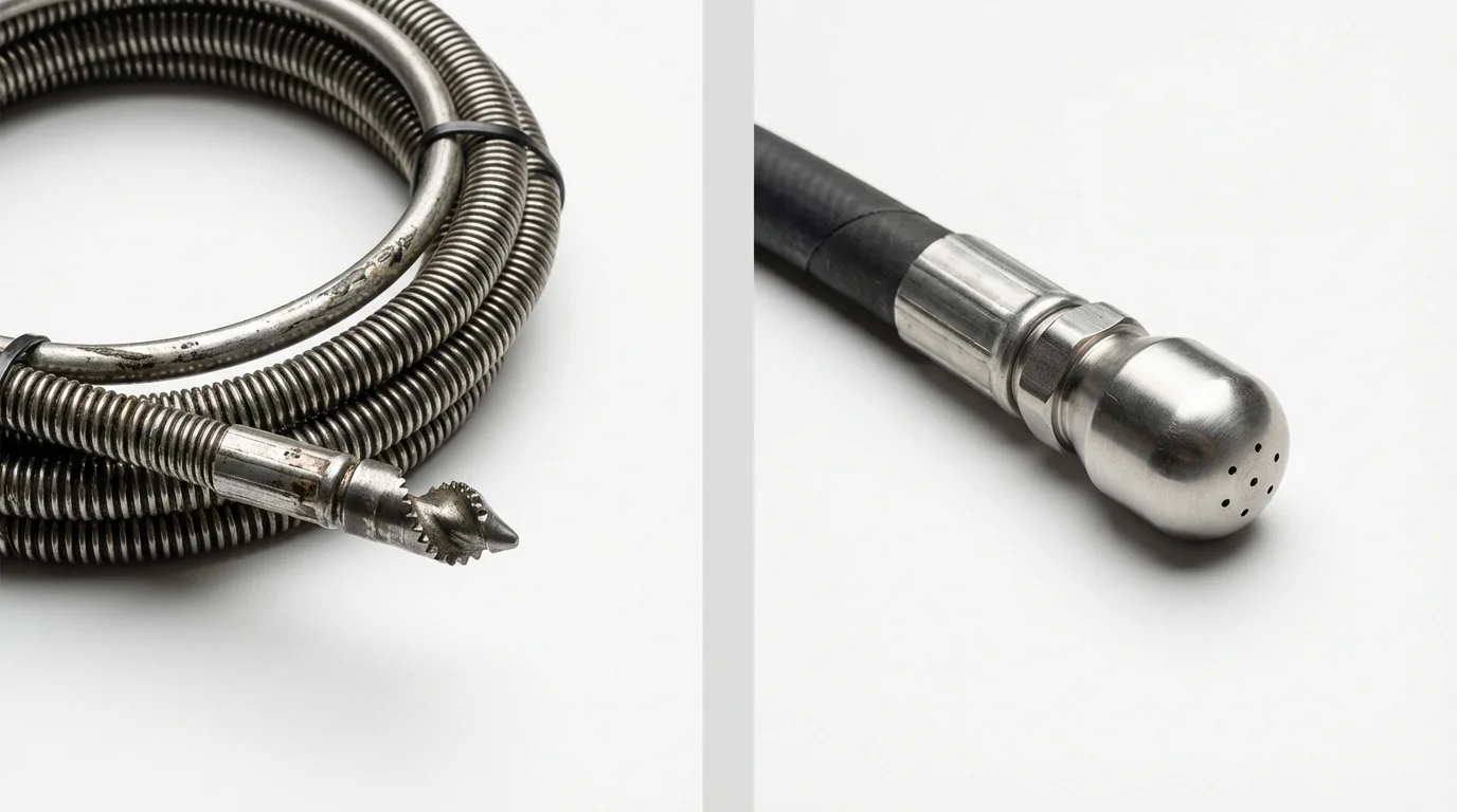 Drain snake cable and hydro jetting nozzle used for drain cleaning in Adel, GA