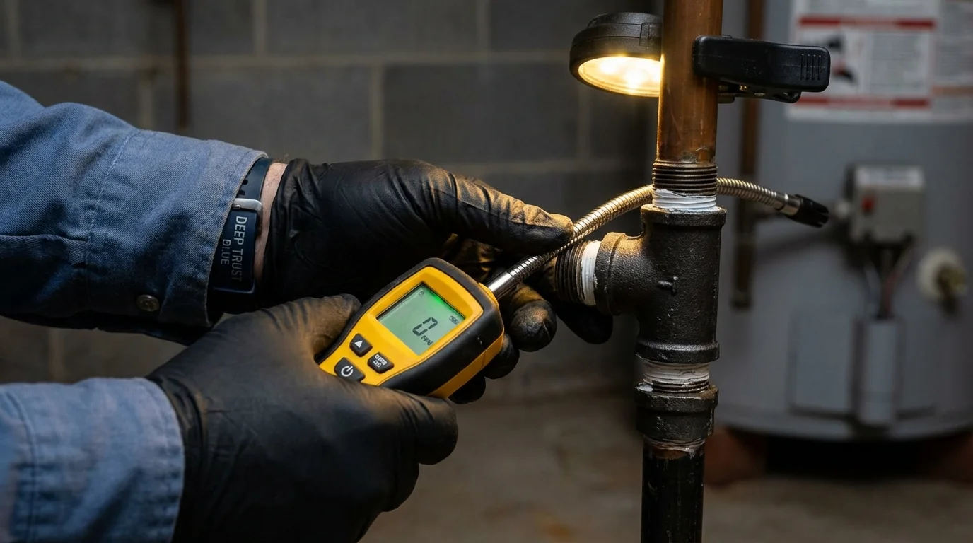 Gas leak detection with electronic sniffer by Johns Plumbing LLC in Adel