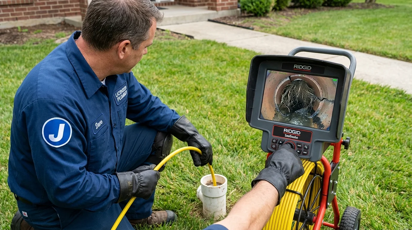 Sewer camera inspection being performed by Johns Plumbing LLC in Adel