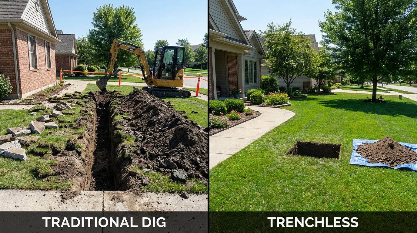 Trenchless sewer repair with minimal yard damage versus traditional excavation in Adel, GA